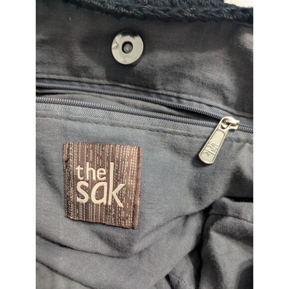 🖤 The Sak Black Crochet Large Hobo Bag Double Strap Boho Chic Shoulder Tote - Picture 5 of 8